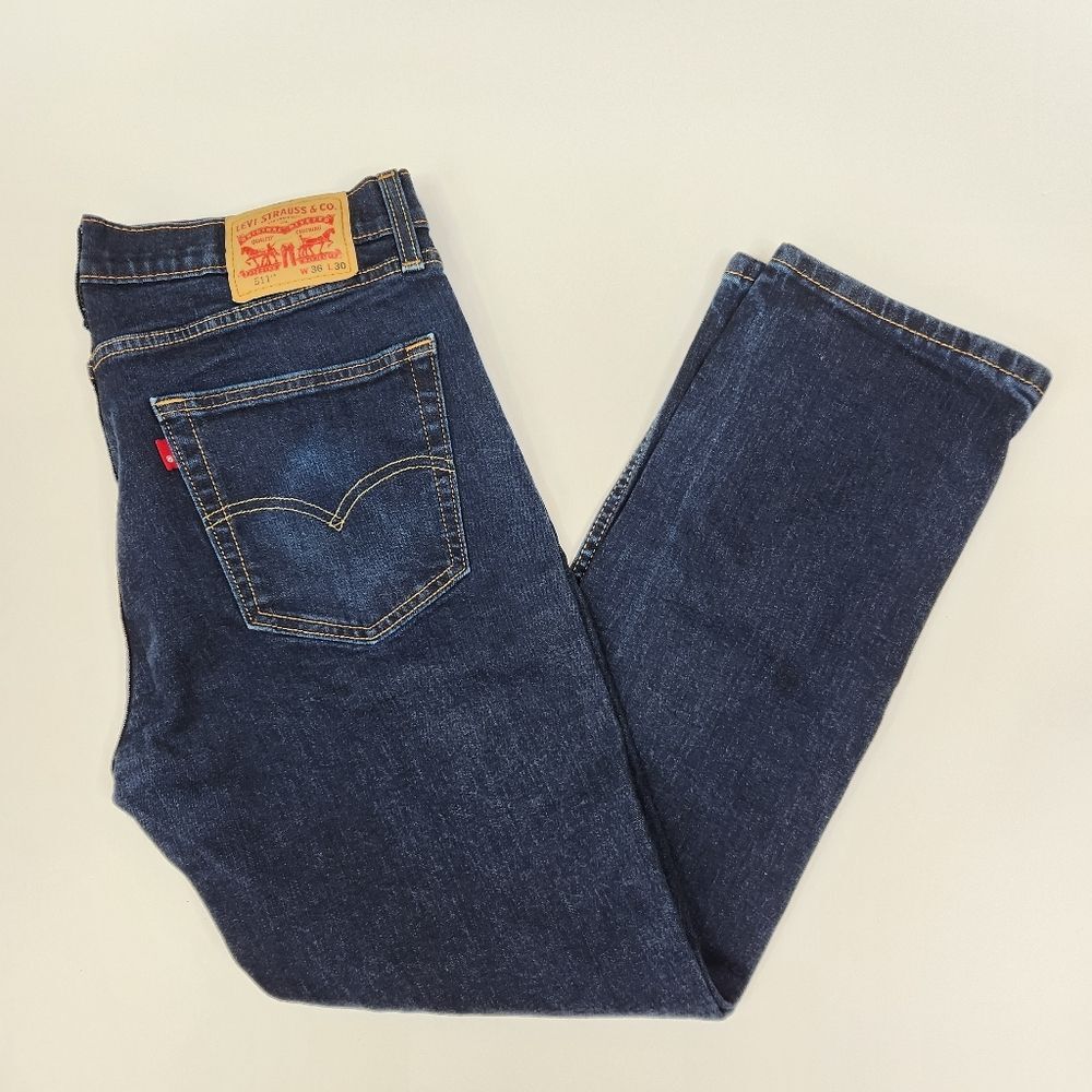 Levi's Mens 511 Dark Wash 5 Pocket Slim Straight Leg Cotton Blue Jeans 36x30
